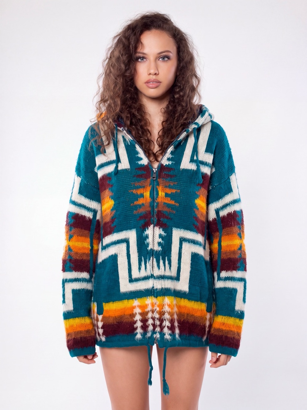 Tejidos Ruminahui Sweater Ecuador Southwestern Geometric Full Zip Heavy Knit Sm